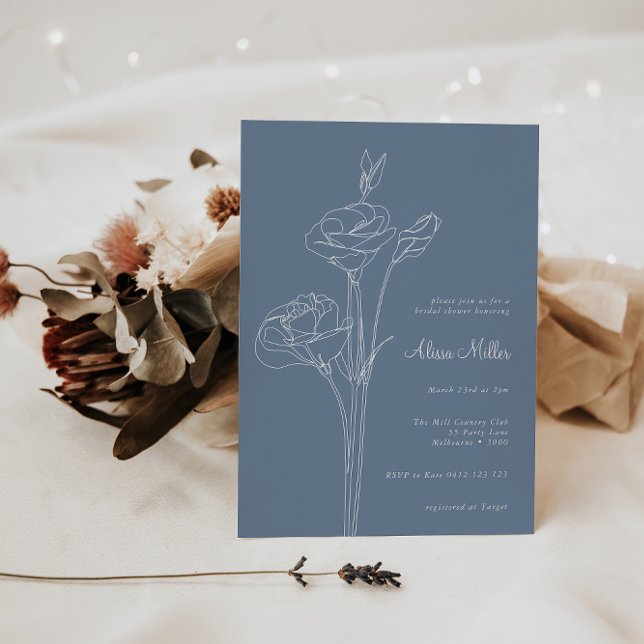 Blue Minimalist Line Floral Bridal Shower Invitation (Creator Uploaded)