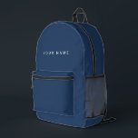 Blue Minimalist Modern Custom Name, Text, Photo Printed Backpack<br><div class="desc">Personalised Trendy classic standard navy blue backpack featuring modern custom text. Add your own photo,  illustration or any graphic design element,  or leave this elegant and minimal aesthetic. Any font,  any colour,  no minimum.</div>