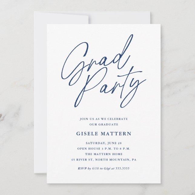 Blue Minimalist Modern Graduation Party Invitation (Front)