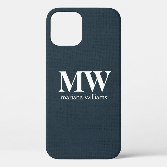 Blue Minimalist Monogram Initial Name Case-Mate iPhone Case (Back)