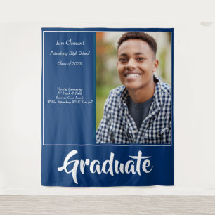 Blue Minimalist Photo Graduation Announcement Tapestry