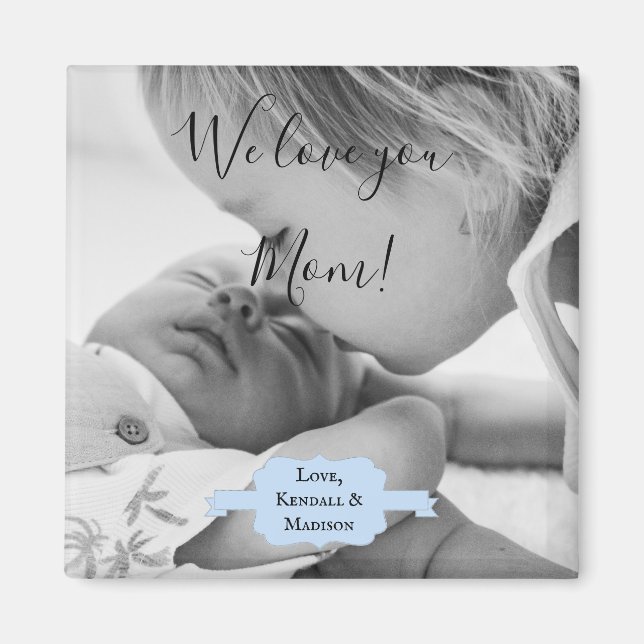 Blue Minimalist Photo Mother's Day Magnet (Front)