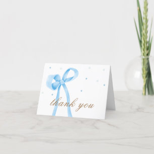 Blue Minimalist Polka Dot Bow Baby Shower Thank You Card
