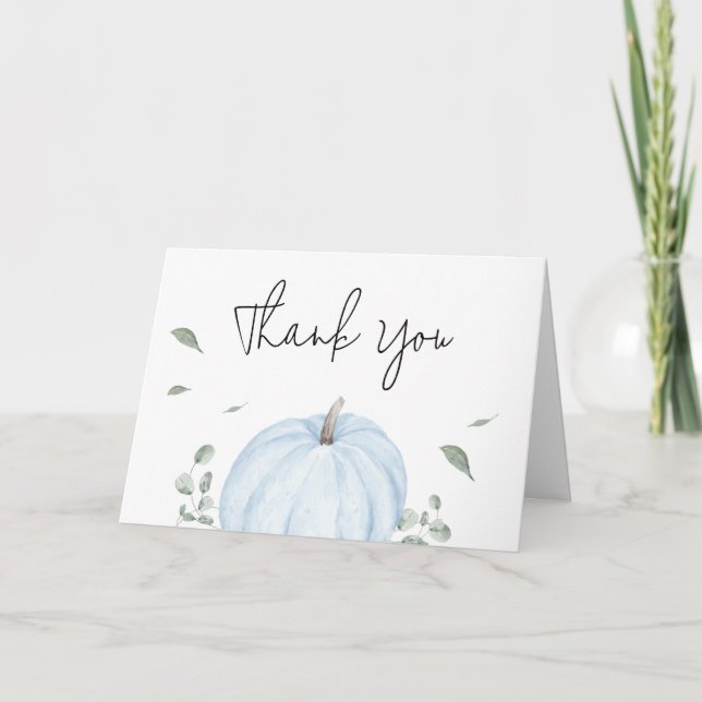 Blue Minimalist Pumpkin Baby Shower Thank You Card (Front)