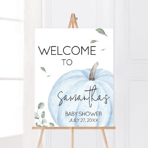 Blue Minimalist Pumpkin Baby Shower Welcome Poster
