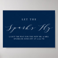 Blue Minimalist Script Let the Sparks Fly Wedding