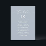 Blue Minimalist Script Seating Plan Table Number<br><div class="desc">Add a touch of charm to your event with our customisable table seating cards, designed with delightful whimsical script. Perfect for weddings, parties, or any special gathering, these cards will help guide your guests to their seats in style. Customise each dusty blue table seating card with guest names and table...</div>