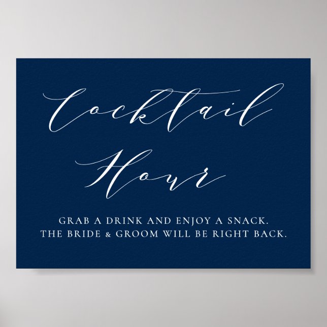 Blue Minimalist Script Wedding Cocktail Hour Poster (Front)