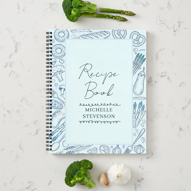 Blue Minimalist Sketched Food Doodle Recipe Book (Creator Uploaded)