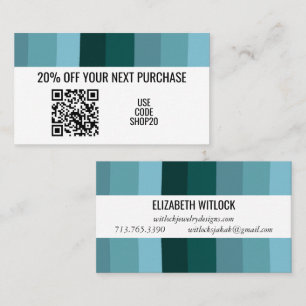 Blue Minimalist Stripes Simple Chic QR CODE Discount Card