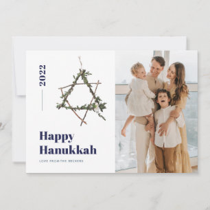 Blue Minimalist Watercolor Star 2021 Hanukkah Holiday Card