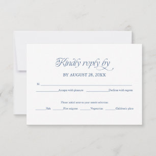 Blue Minimalist Wedding RSVP Elegant Reply Card