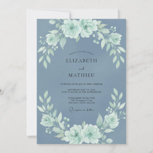 Blue Mint Bloom Wedding Invitation