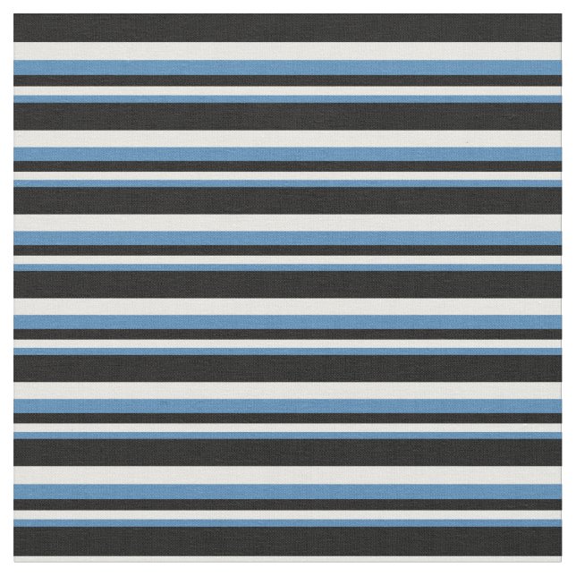 Blue, Mint Cream & Black Coloured Striped Pattern Fabric (Close Up)