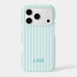 Blue Mint  Stripe Vintage Tiny Initials Monogram<br><div class="desc">Fresh, airy, and effortlessly cool. This aqua blue and mint phone case brings a crisp pop of color without going loud. The soft aqua base paired with mint accents feels clean, coastal, and quietly elevated—like vintage resort wear meets modern minimalism. It’s playful but refined. Colorful but still grown. The kind...</div>