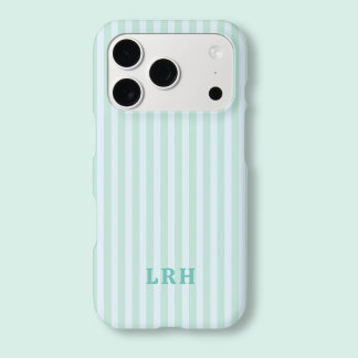 Blue Mint Stripe Vintage Tiny Initials Monogram
