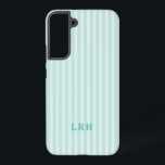 Blue Mint  Stripe Vintage Tiny Initials Monogram Samsung Galaxy Case<br><div class="desc">This aqua and mint striped phone case feels fresh, light, and slightly coastal without going full beach mode. The cool-toned stripes bring a clean, modern look, while the monogram adds a classic personalized touch. This case is perfect for anyone who loves soft color with a crisp finish. It pairs effortlessly...</div>