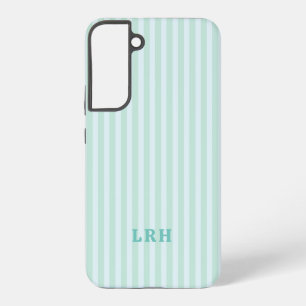Blue Mint  Stripe Vintage Tiny Initials Monogram Samsung Galaxy Case