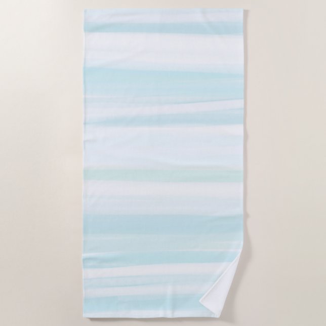 Blue Mint White Beachy Watercolor        Beach Towel (Front)
