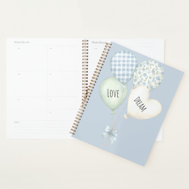 Blue Mint White Heart Love Dream Balloons Planner (Display)
