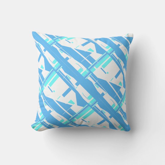 Blue Mint White Slanted Mediterranean Mosaics Cushion (Front)