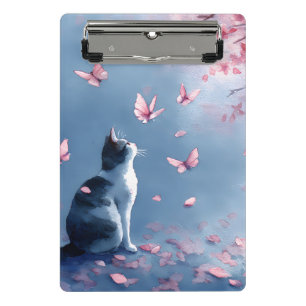 Blue Mist Cat with Pink Blossoms & Starry Speckles Mini Clipboard