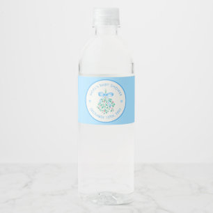 Blue Mistletoe Baby Shower Water Bottle Label