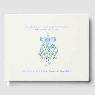 Blue Mistletoe Boy Baby Shower Guest Book