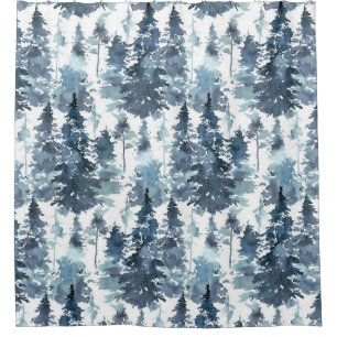 Blue Misty Trees Shower Curtain