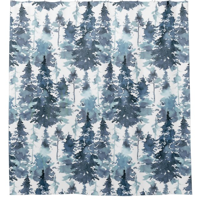 Blue Misty Trees Shower Curtain (Front)