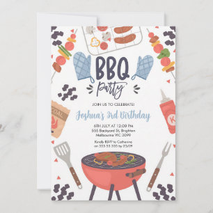 Blue Mitt Boys BBQ Birthday Invitation