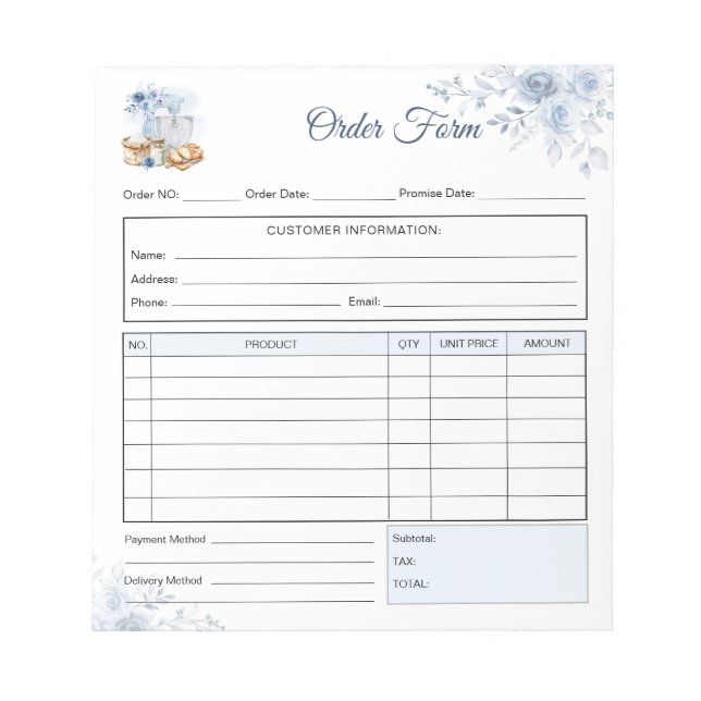 Blue Mixer Artisan Order Form Receipt Invoice Notepad (Front)