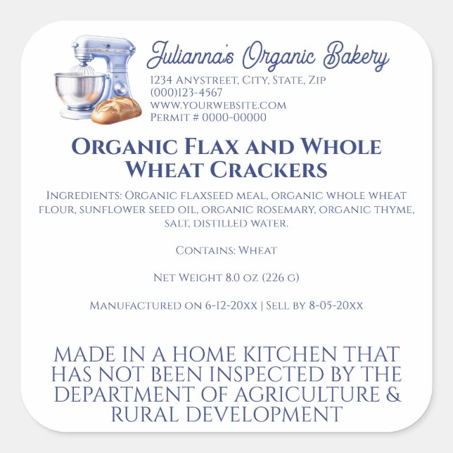 Blue Mixer Bread Bakery Pastry Chef Food Product Square Sticker (Front)