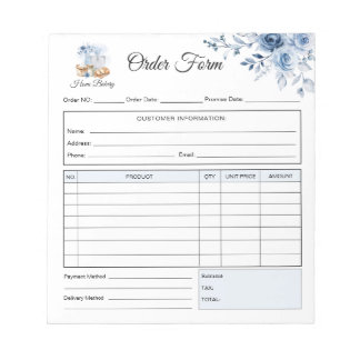 Blue Mixer Sourdough Order Form Receipt Invoice Notepad