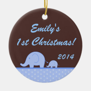 Blue Mod Elephant Jungl Personalised Name Ornament