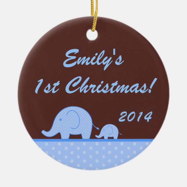 Blue Mod Elephant Jungl Personalised Name Ornament (Front)