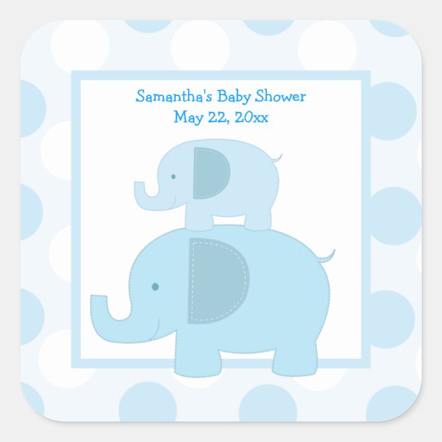 Blue Mod Elephants SQUARE Favour Sticker - Blue (Front)