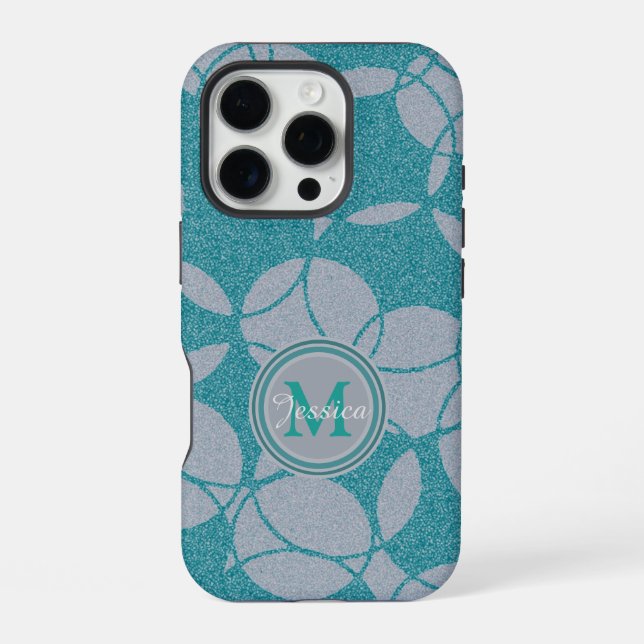 Blue Modern Abstract Circles Pattern Personalised iPhone Case (Back)