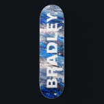 Blue Modern Abstract Custom Personalised Name Skateboard<br><div class="desc">Blue Modern Abstract Custom Personalised Name Skateboard features your personalised name in modern typography on an abstract blue and grey background. Personalise by editing the text in the text box provided. Give a custom made gift, personalised skateboard to your favourite skateboarder for Christmas, birthday or your BFF. Designed by ©Evco...</div>