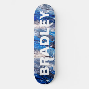 Blue Modern Abstract Custom Personalised Name Skateboard