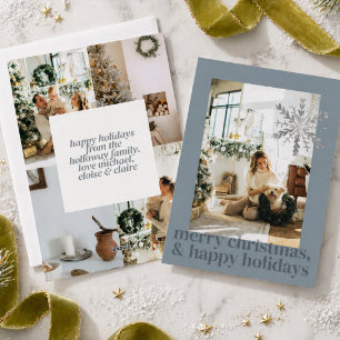 Blue Modern Aesthetic Photo Flat Holiday Card