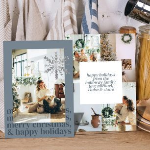 Blue Modern Aesthetic Photo Flat Holiday Card