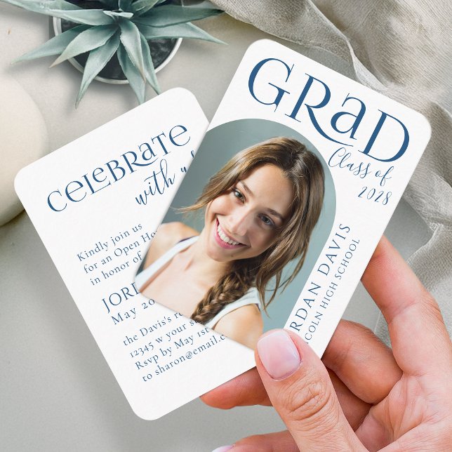 Blue Modern Arch Photo Graduation Announcement (Blue Modern Arch Photo Graduation Announcement)