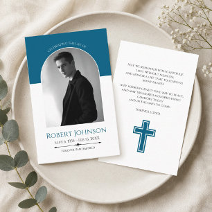 Blue Modern Arch Photo Memorial Wallet Prayer Card
