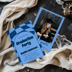 Blue Modern Arch with Photo Graduation Party  Invitation