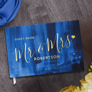 Blue modern art custom wedding  guest book