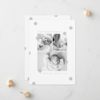 Blue Modern Baby Photo Collage Birth Announcement