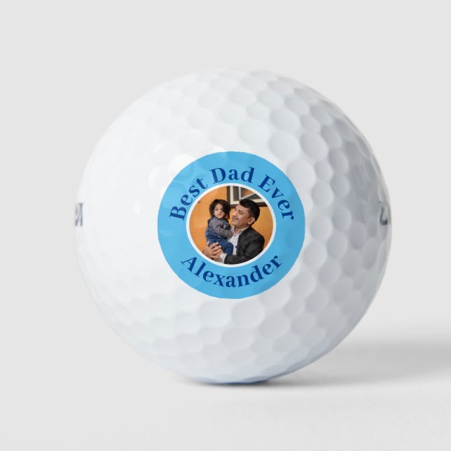 Blue Modern Best Dad Ever add Photo | name  Golf Balls (Front)