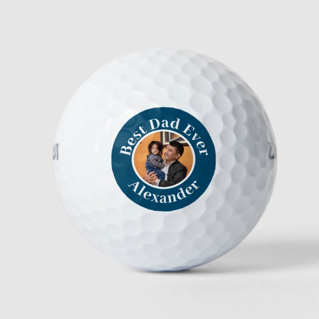 Blue Modern Best Dad Ever add Photo | name Golf Balls (Front)