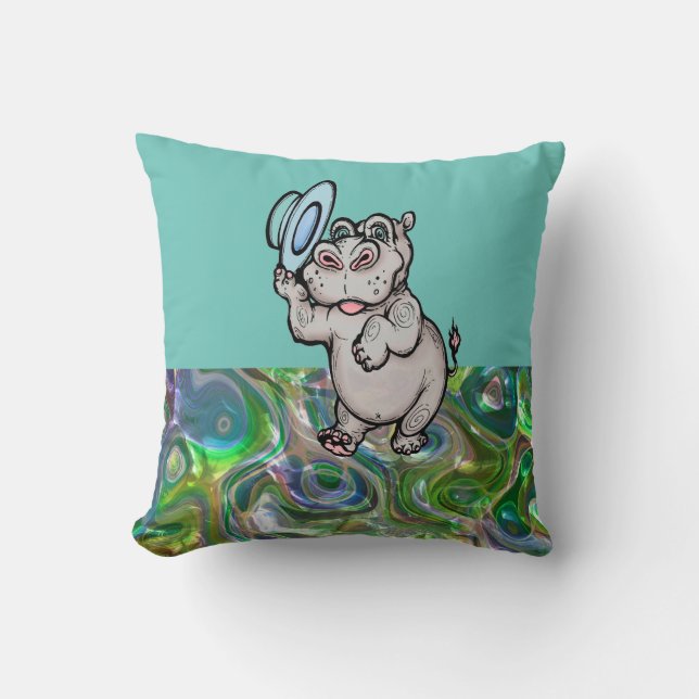 Blue Modern Birth Baby for Kids Hippopotamus mint Cushion (Front)